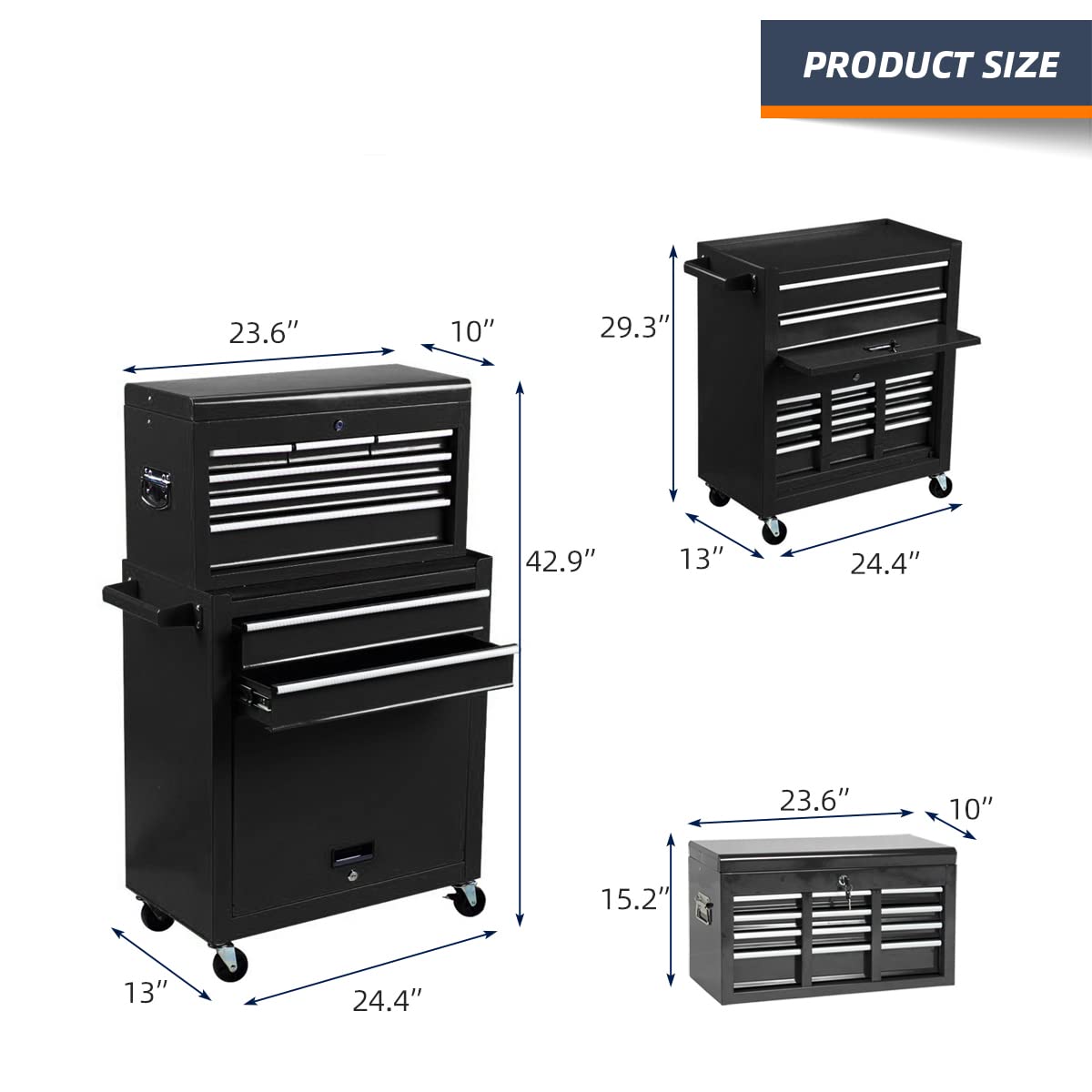 DUSACOM 8-Drawer High Capacity Rolling Tool Chest with Wheels, Big Tool Storage Removable Tool Box Combo, Tool Storage Cabinet