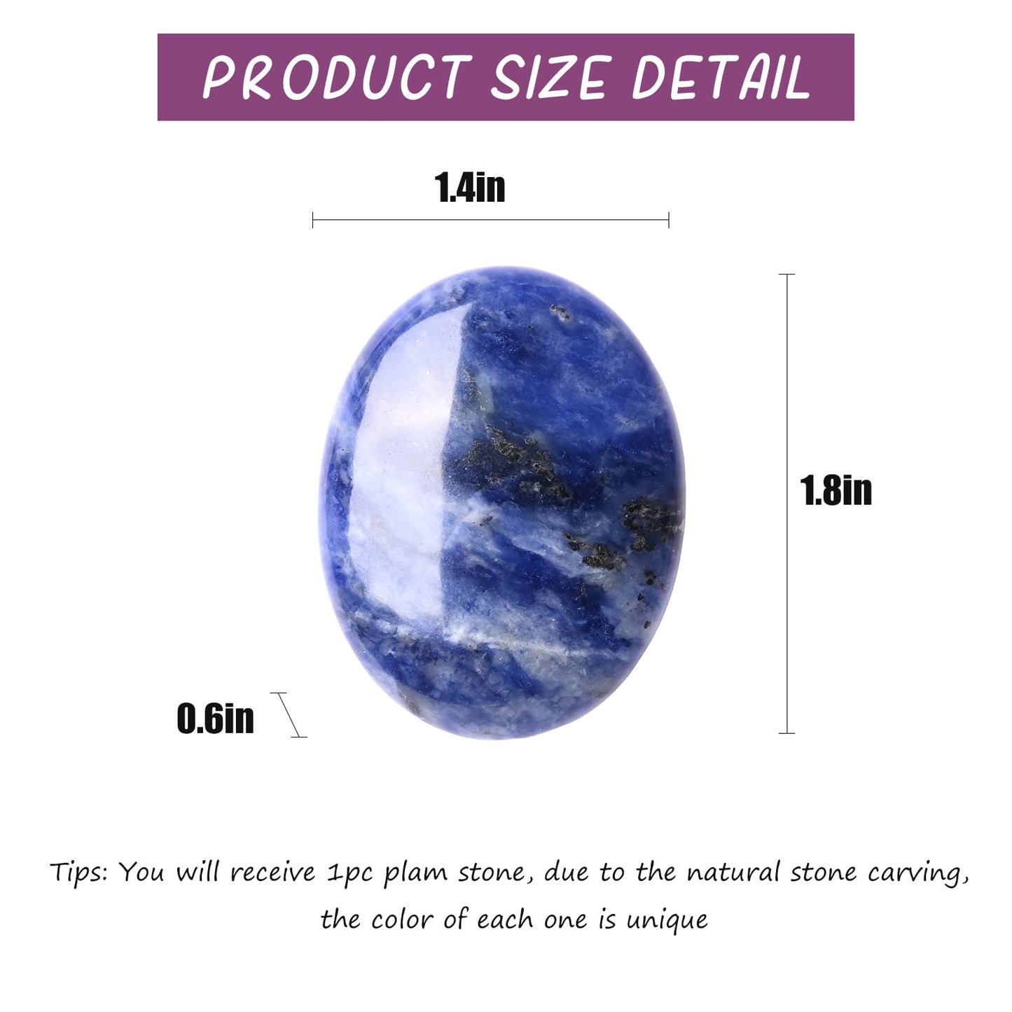 WHAL&YUNE Palm Stone Healing Crystals Worry Stone Natural Polished Stone for Meditation Energy Balancing Therapy Hot Massage Gifts -1.7 inches (Sodalite 1PC)