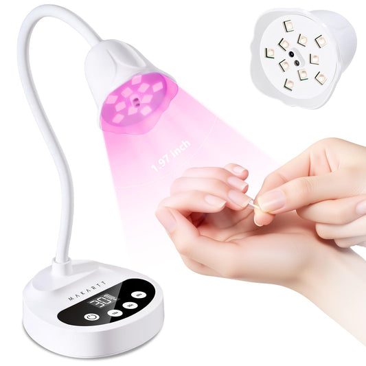 Makartt UV LED Nail Lamp: Portable Cordless 50 mW/cm² Flash Cure Nail Lamp for Gel X & Press-On Nails, Rechargeable USB Gooseneck Nail Dryer with Auto Sensor & 4 Timers for Gel Polish Travel Manicure