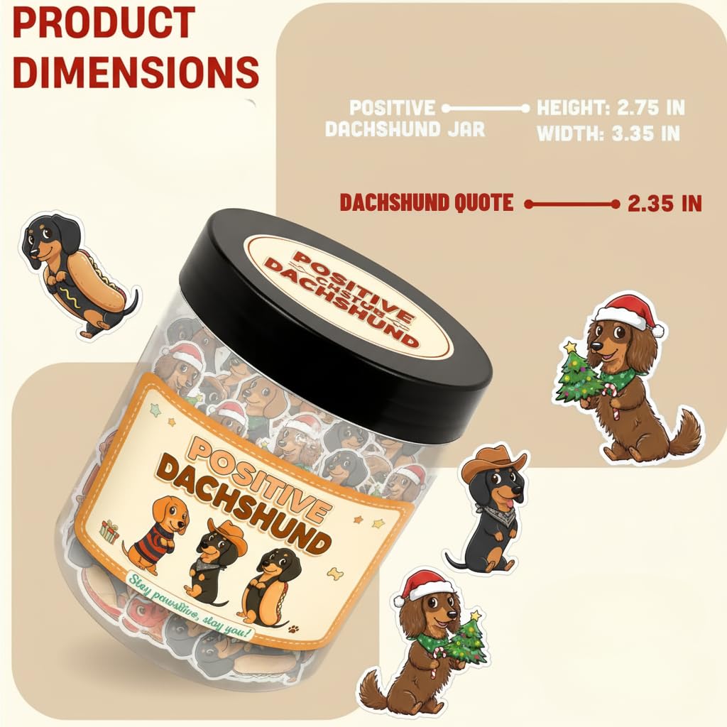 Positive Dachshund Jar with 60 Affirmation Cards, Emotional Support Gift, Funny Dachshund Gifts for Women, Christmas Decor, Weiner Gifts, Cute Puppy Dachshund Decor for Dog Lovers