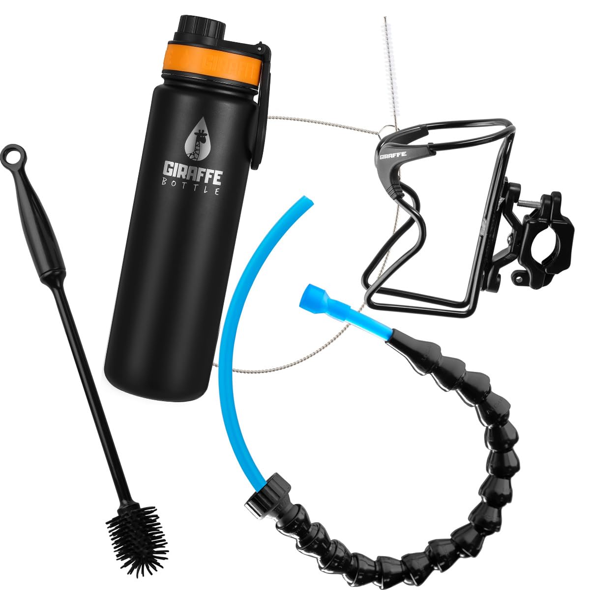 Giraffe Bottle Tower XL Hands Free Drinking System, Insulated Stainless Steel Bottle, with Round Tube Mounted Bottle Holder (length 36 in / 91 cm)
