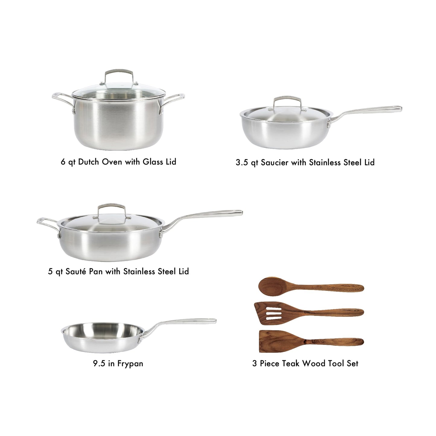 Babish 10-Piece Professional Tri-Ply Non-Toxic Pots and Pans Cookware Set – Durable, Even Heat Distribution for Cooking and Baking