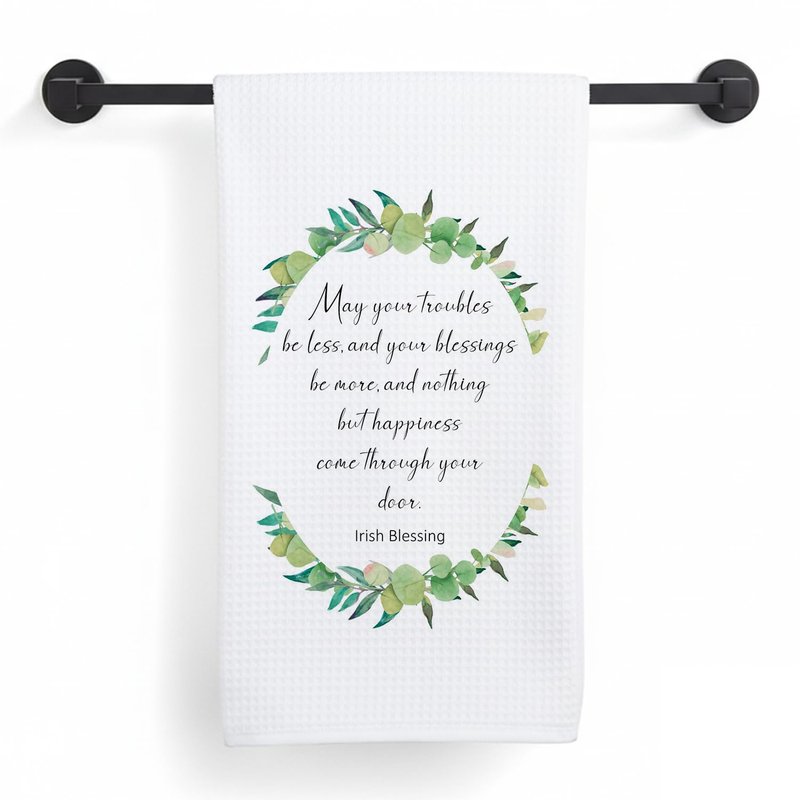 MNKVITMEAK Wreath Irish Blessing Kitchen Towels, Irish Blessing Gifts Dish Tea Towels, May Your Troubles Be Less Decorative Hand Towel for Kitchen Bathroom, 16x24 Inch IrishBlessing
