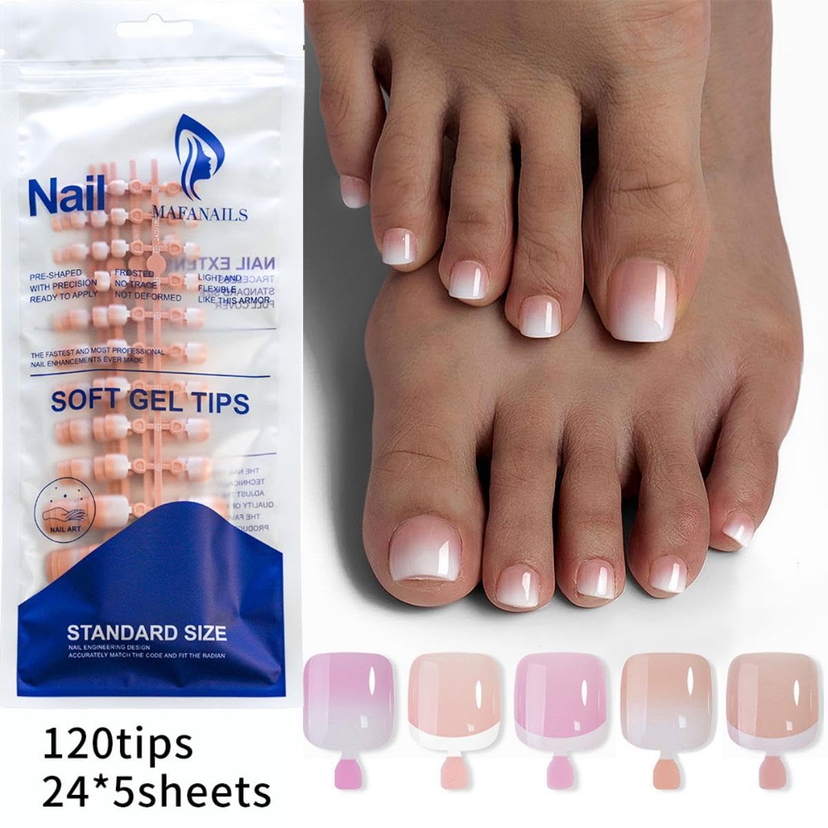 120Pcs Toe Nail Tips - Short White French Tip Toenail Press Ons,Pink Soft Gel Toe Nail Tips, Soak Off Press On Toenails Square Fake Toes for Women Girls Manicure No Glue Stickers 01…