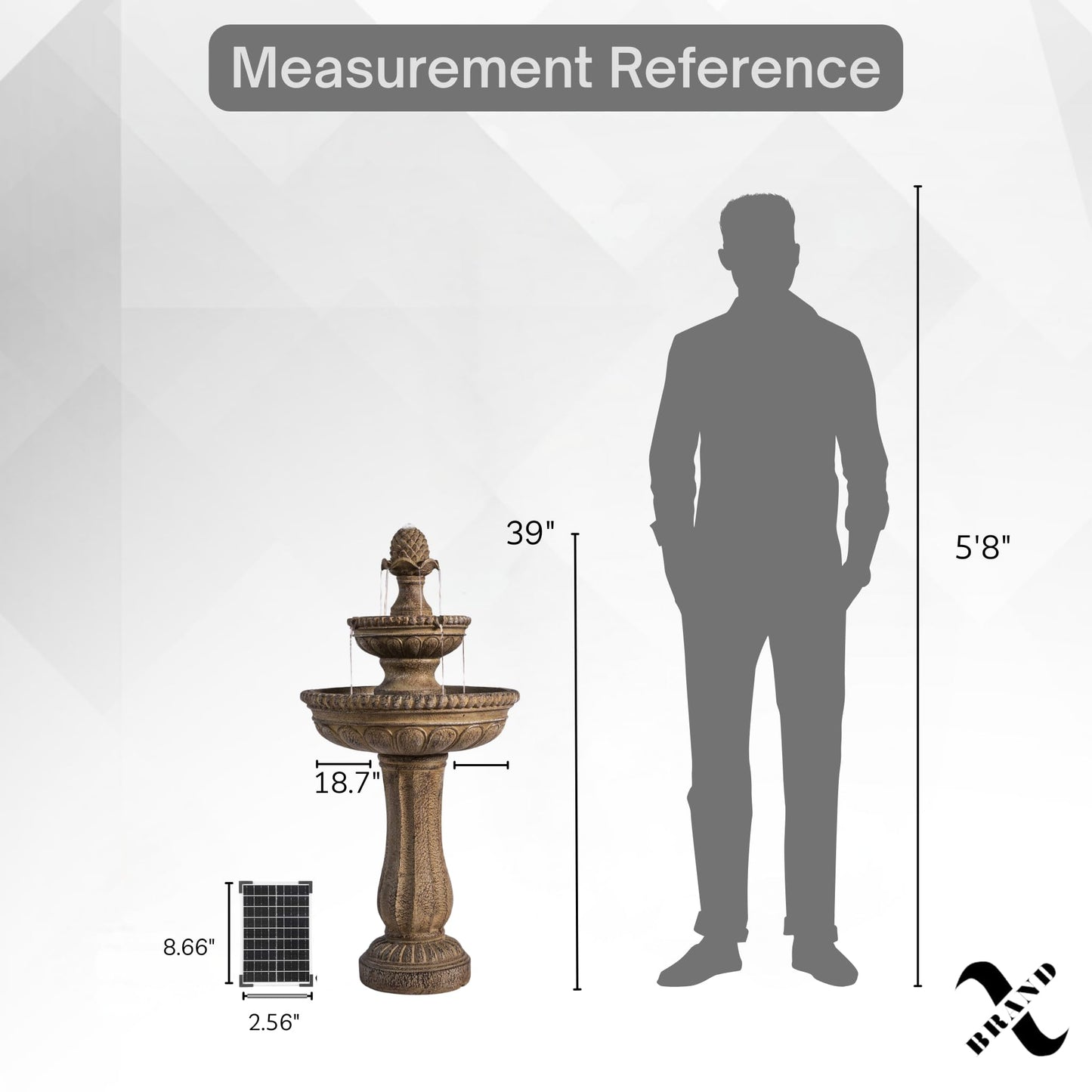 XBrand 39" 2-Tier Outdoor Freestanding Solar Water Fountain – Classic Sand Stone Resin Bird Bath with Pump – Solar Powered Garden Decor for Patio, Yard, Porch, and Lawn