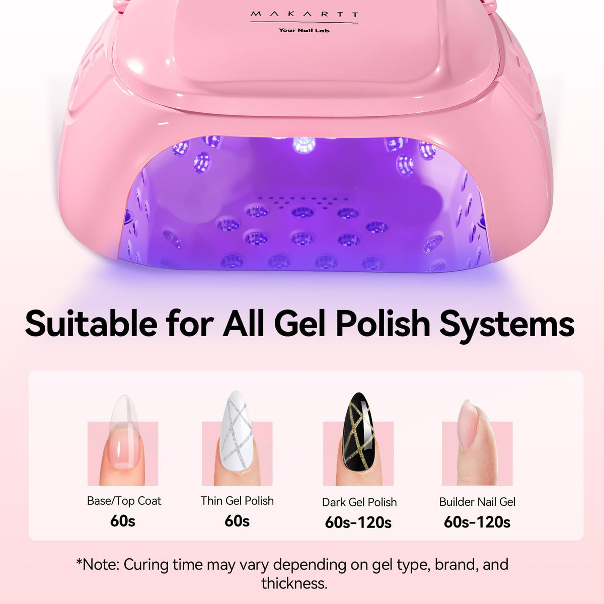 Makartt UV Nail Lamp – 30W Fast Curing UV Light with Handle Rechargeable Cordless Nail Dryer for Gel Nail Polish with 45 Beads Dual Lights 4 Timers LCD Smart Sensor for Nail Art Design(Pink)