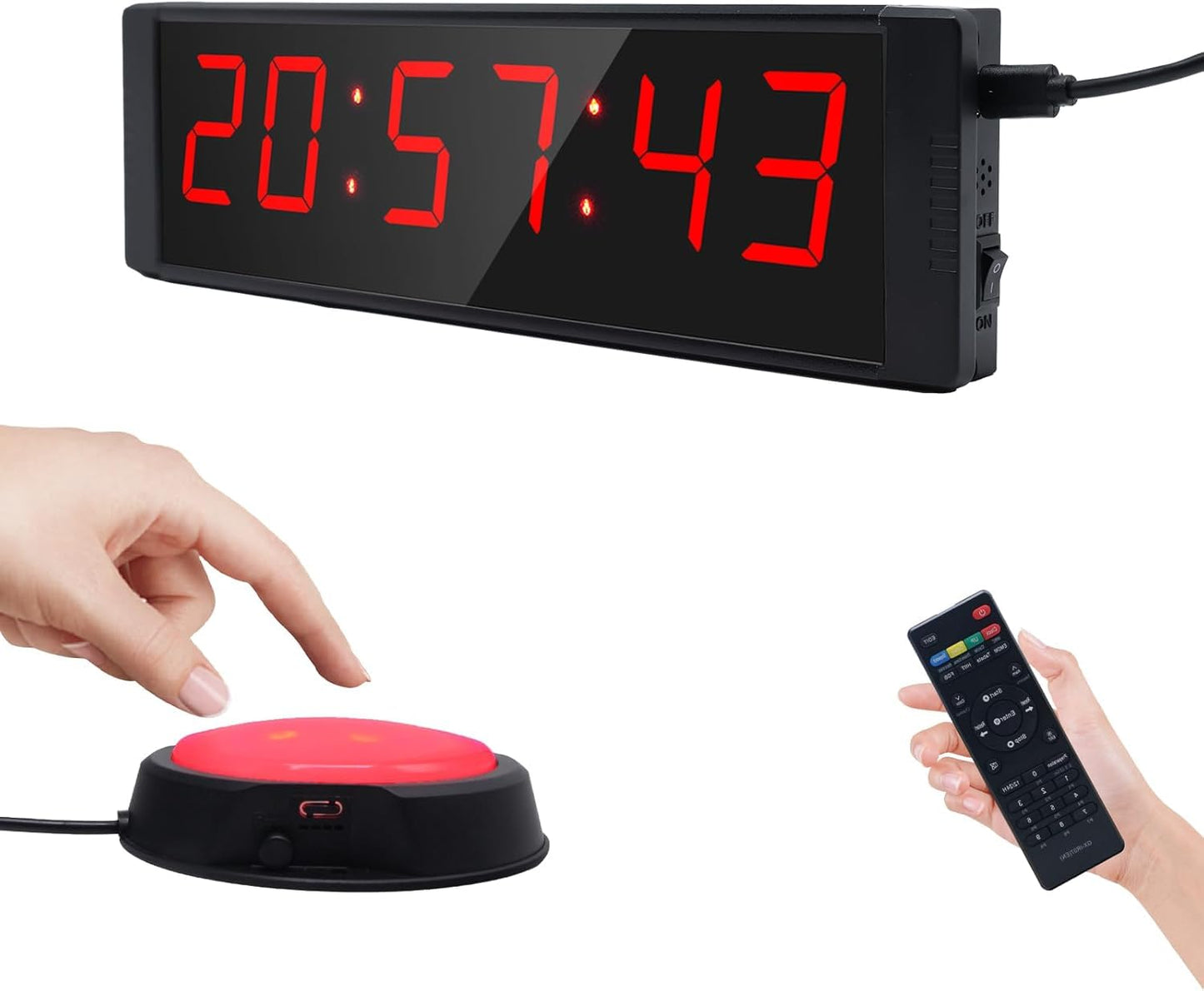Ousmile Large Stopwatch with Start/Stop Button, LED Digital Timer with Remote, Countdown Clock with Buzzer, Gym Clock for Home Gym, Interval Timer for Workout