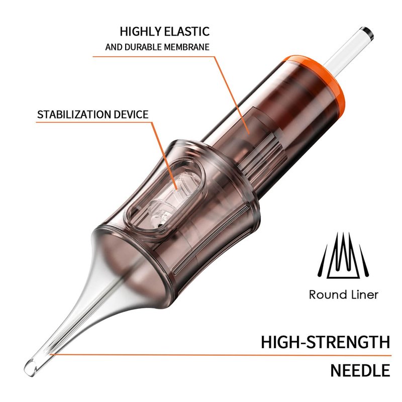 A-minusone 20 Pcs 1207RL Standard Disposable Tattoo Needle Cartridges - 20 Pack of Round Liner Needles with Membrane Safety Cartridges for Tattoo Artists