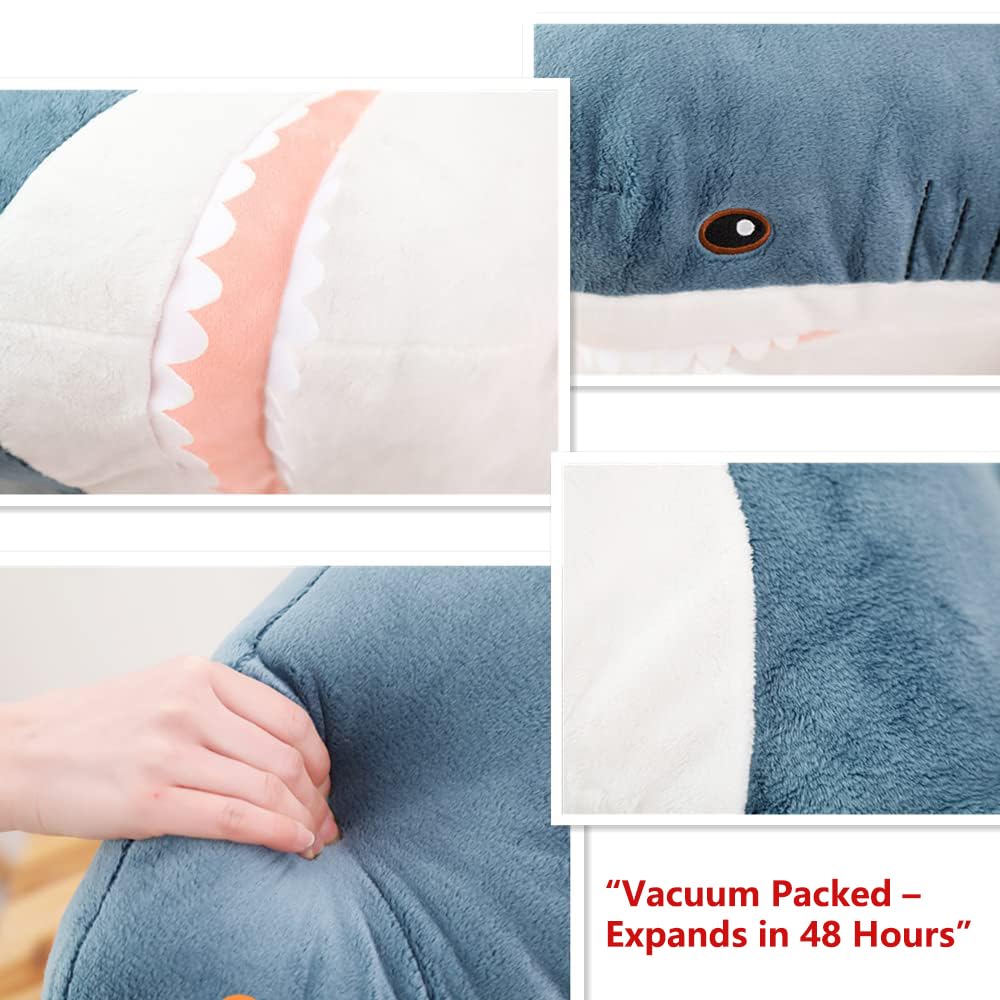 XIYUAN 39.3-Inch SharkPlush Toy Giant SharkStuffed Animal Soft SharkPillow Cushion Shark Plush Pillow Chubby Stuffed Shark Toy Bedtime Gift Throw Pillow for Home Room Décor Kids