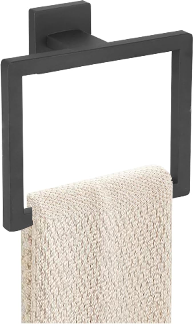 JOPOFI Towel Ring - Thicken SUS 304 Stainless Steel Towel Holder, Towel Racks for Bathroom, Square Modern Design Hand Towel Holder, Contemporary Hand Towel Bar - Matte Black