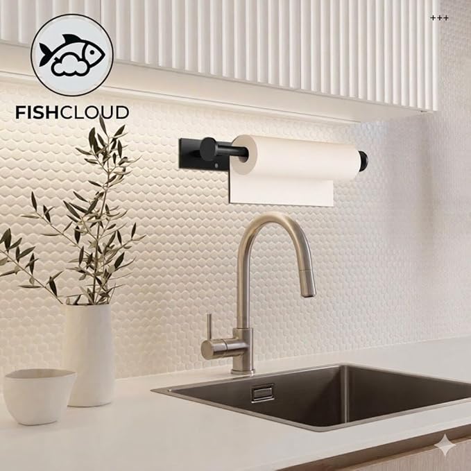 Paper Towel Holder Wall Mount - Self Adhesive No Drill or Drilling, SUS304 Stainless Steel - Kitchen, Bathroom, Sink, Pantry, Fridge(Black)