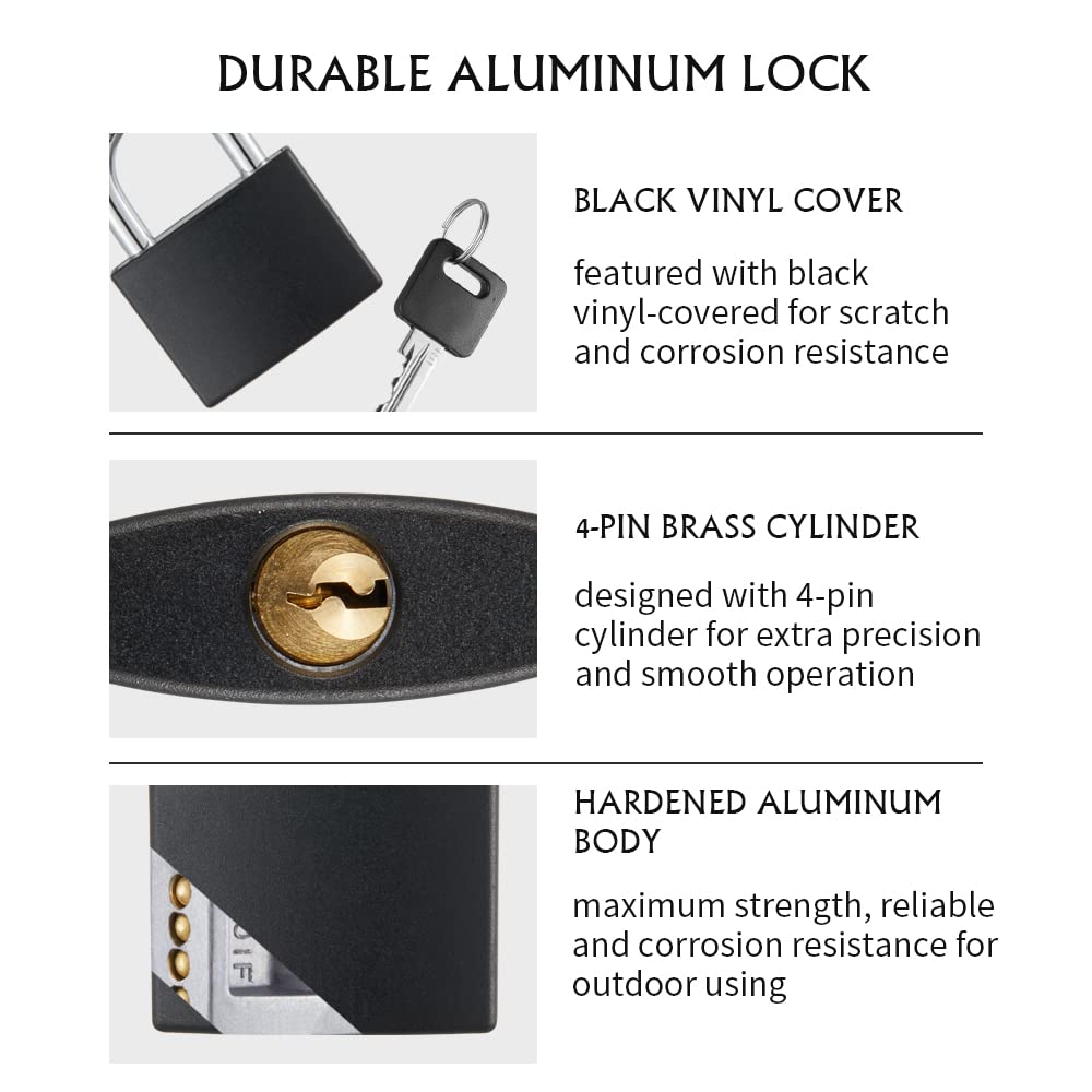 CINCINNO Covered Aluminum Padlock with Key, 8 Pack 1-9/16" Padlocks with Same Key，Key Lock for Outdoors"