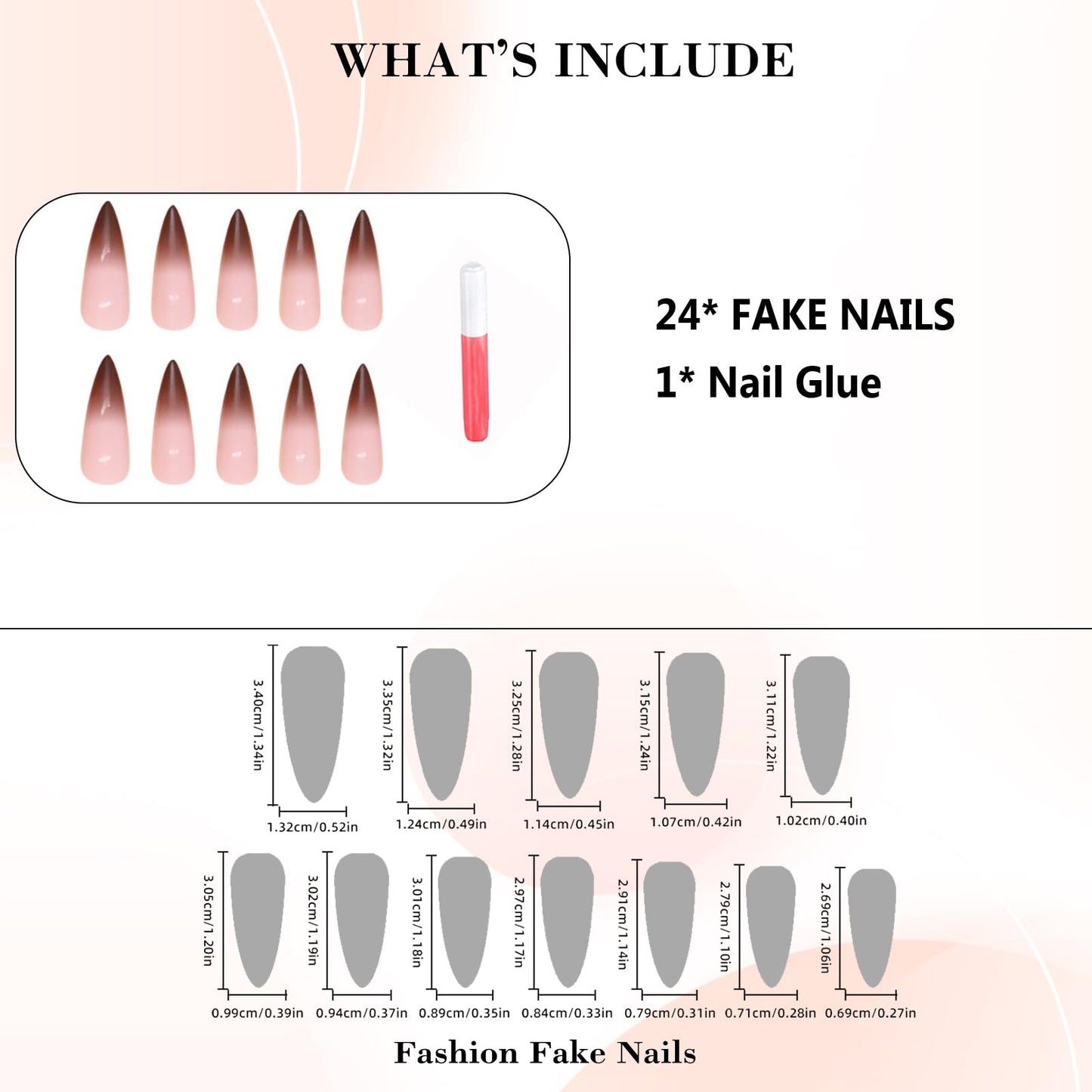 IMRAIN Stiletto Press on Nails Long Length Fake Nails Glossy Brown Gradient Gel Glue on Nails Full Cover Nude Fall Artificial False Nails for Women Girls 24Pcs