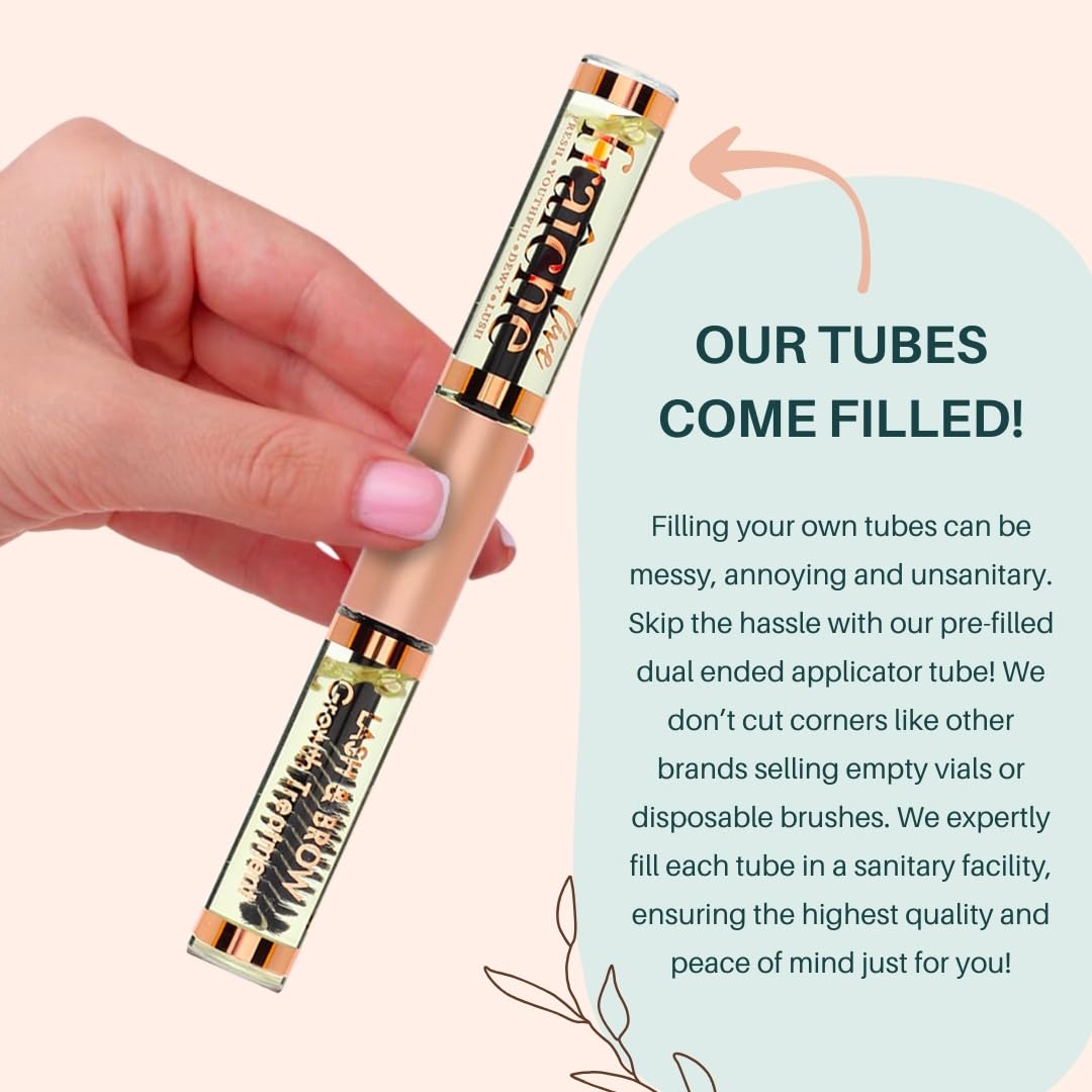 Lash Serum Mascara Tube DOUBLE PACK - Natural Eyelash Serum for Growth, Conditioning &Treatment - Eyelash Growth Serum with Organic Castor Oil - Brow Serum to Grow Brows with Eyeliner & Eyelash Brush