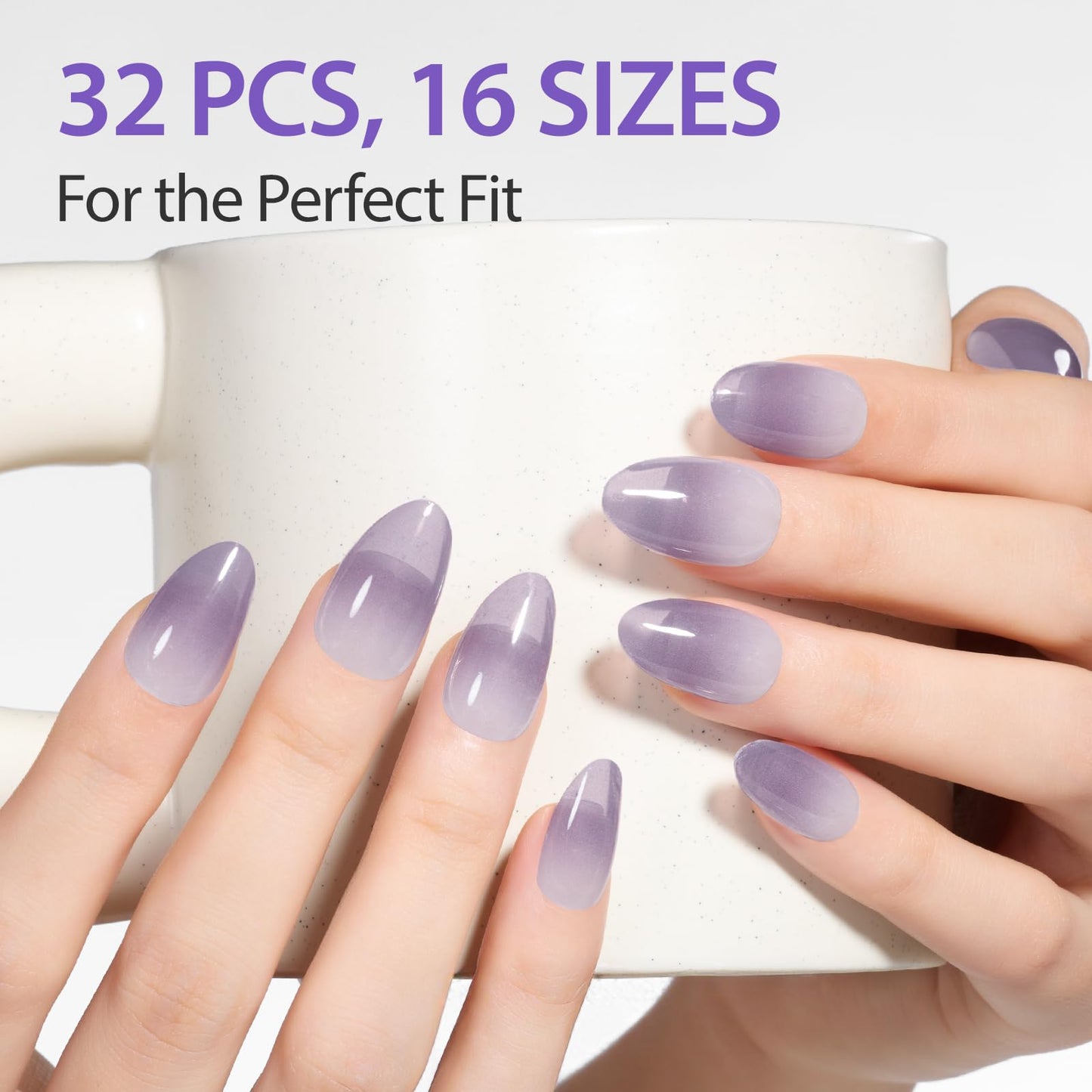 Makartt Semi Cured Gel Nail Strips Kit 2 Packs – Real Gel, Hema & TPO Free, 16 Sizes Anti-Lift Design, UV Required, Long Wear, Dual-Ended Tool & Prep Kit (Lavender Ombre)
