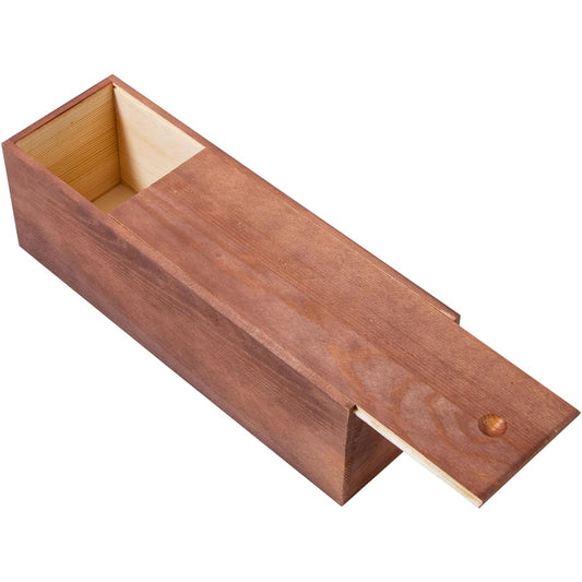 Useekoo Large Vintage Wooden Box with Slide Lid, 14.2"x 4.5"x 4.5" Single Bottle Wine Gift Boxes Decorative Storage Box for Art Hobbies, DIY Lovers, Desk Organizers, Cosmetics - Brown