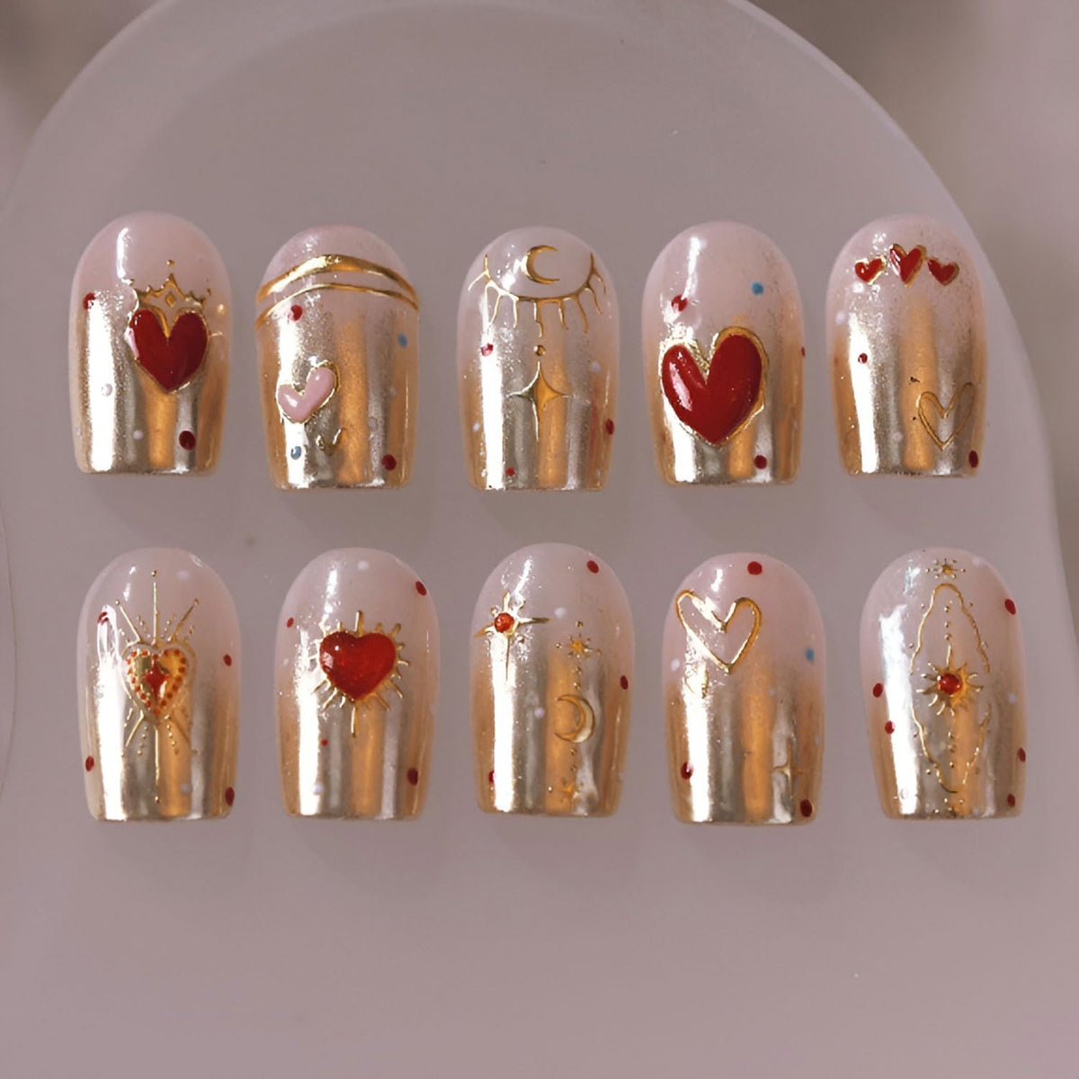 Valentine’s Day Nail Stickers Heart Nail Art Sticker 5D Embossed Self-Adhesive Nail Decals for Nail Art Gold Star & Moon Nail Designs Decals for Women Manicure Decorations