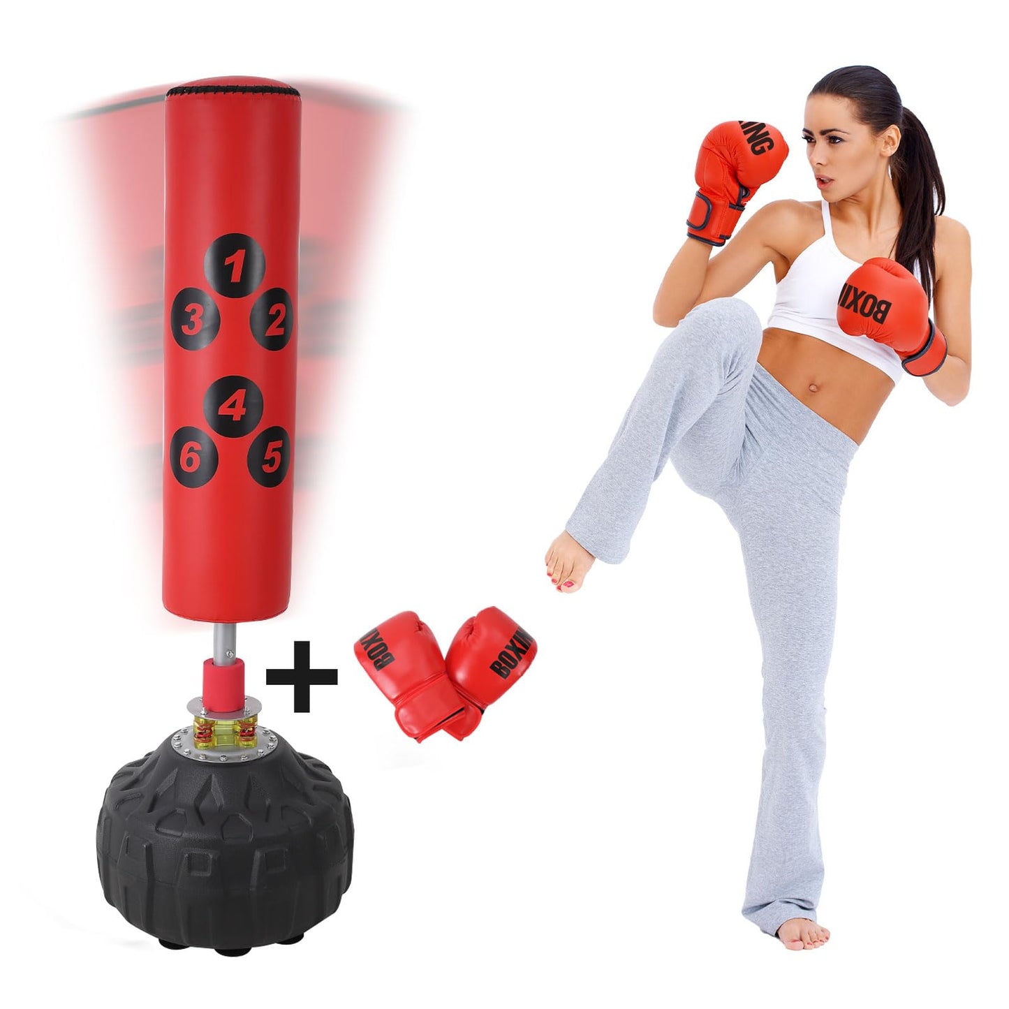 GarveeLife Punching Bag with Stand - 70 in, 203 LBS Load Bearing, with Base, Freestanding Heavy Boxing Bag for Adults and Youth