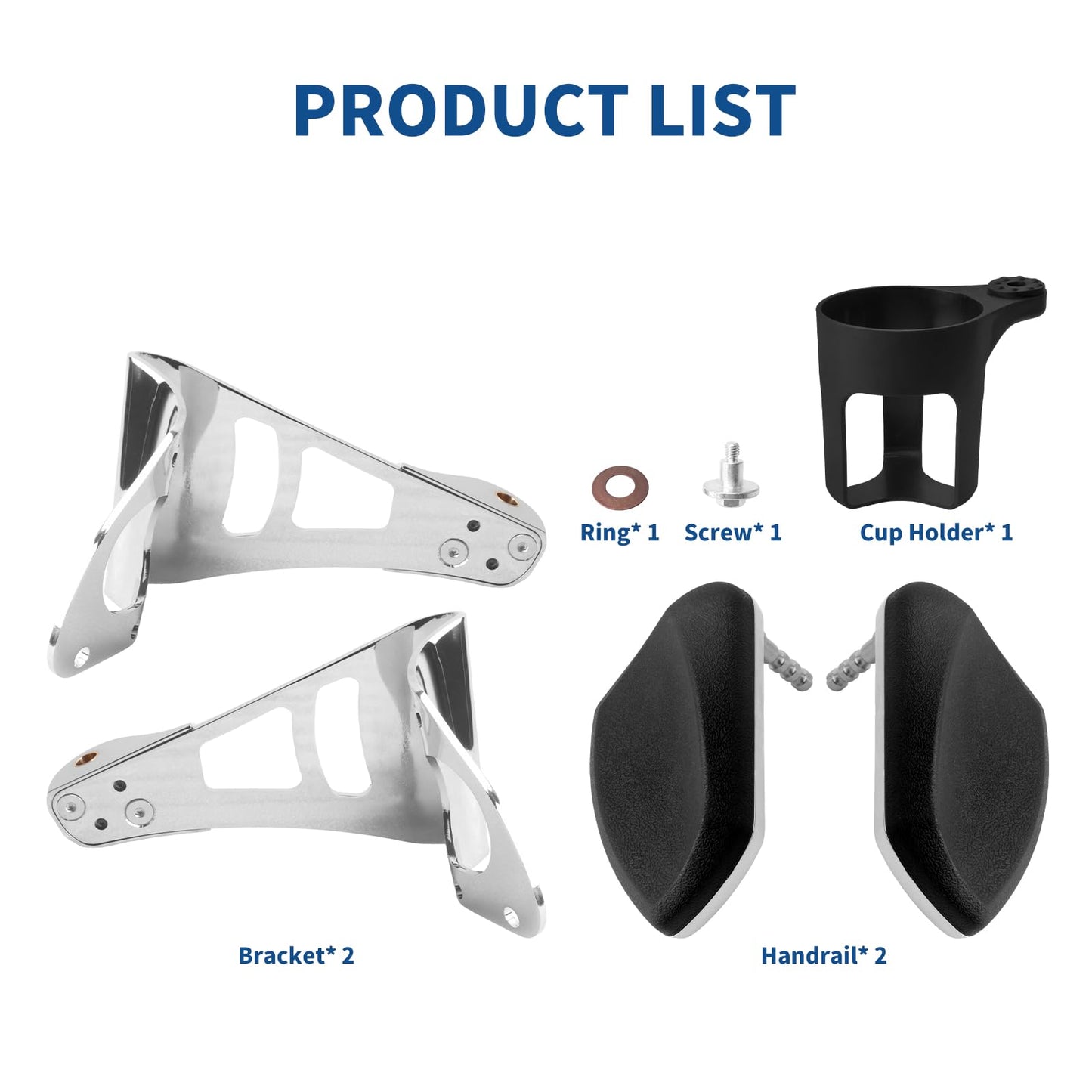 Adjustable Passenger Armrests with Cup Holder for Motorcycle Accessory Compatible with Harley Touring Electra Glide Road Glide Ultra Tri Glide 2014-2024 (Chrome)