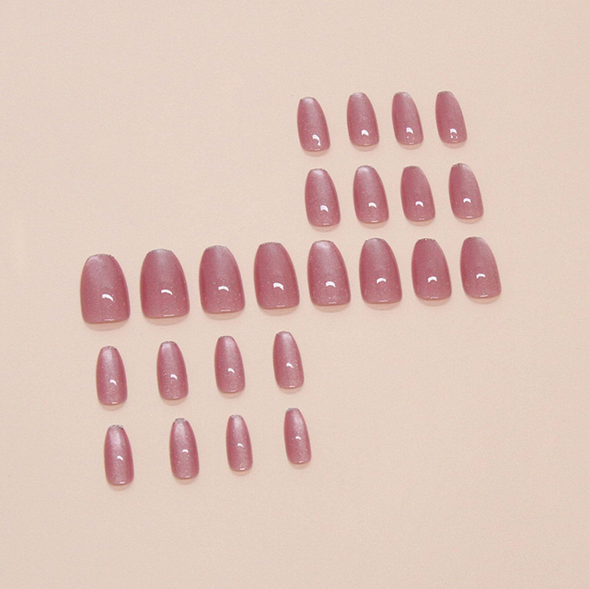 Pink Press on Nails Short Fake Nails with Glitter French Tip Designs Coffin Nails Press ons Cat Eye Glue on Nails Glossy Acrylic Nails Daily Wear Natural Stick on Nails for Women 24Pcs