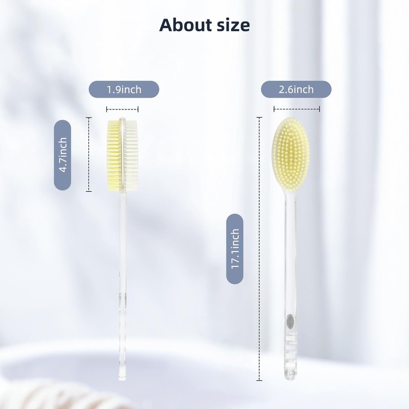 Fymblin Back Scrubber Long Handle for Shower,Back Brush Dual-Sided with Stiff and Soft Bristles,Body Exfoliator for Bath or Dry Brush