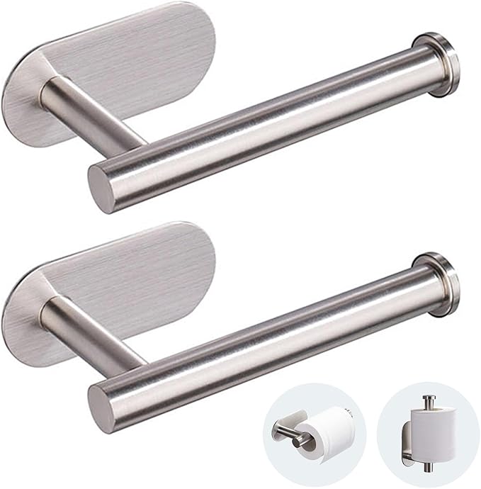 JOPOFI Toilet Paper Holder - Self Adhesive Toilet Paper Holder Wall Mount for Bathroom, Command Strip Stainless Steel Toilet Paper Roll Holder Stick On Wall, No Drilling - Brushed Nickelï¼2 Pcsï¼