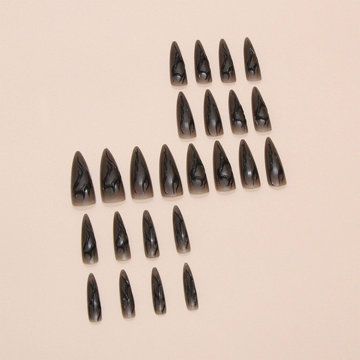 IMRAIN Press on Nails Long Stiletto Fake Nails Black 3D Line Glue on Nails with Designs Full Cover Matte Acrylic Almond Goth Stick on Artificial Nails for Women 24Pcs