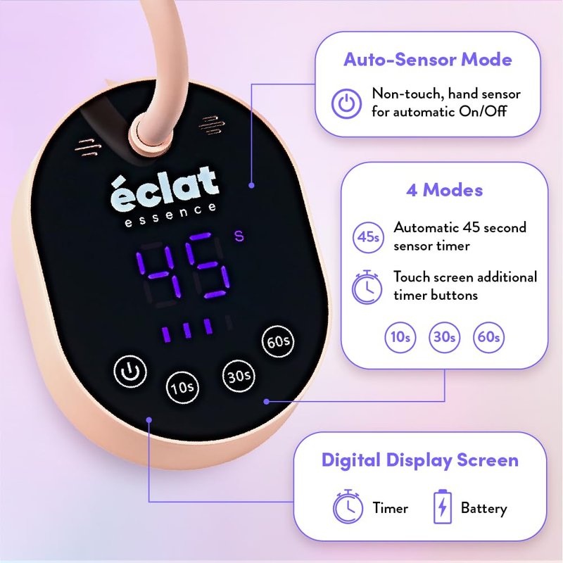 Éclat Flash Cure Lamp for Gel Nail Polish 36W Rechargeable LED Mini UV Light, Cordless Nail Dryer with 4 Timers & Auto Sensor, Portable Fast Curing Gooseneck Lamp for Home DIY Manicure & Pedicure