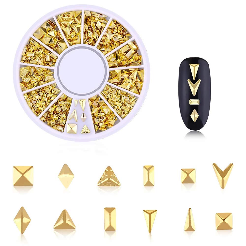WOKOTO 6 Boxes Gold Hollow Nail Metal Studs Modern Cross Geometry Nail Art Charm 3D Nail Jewelry Decoration With 1Pc Tweezers And Picker Pencil