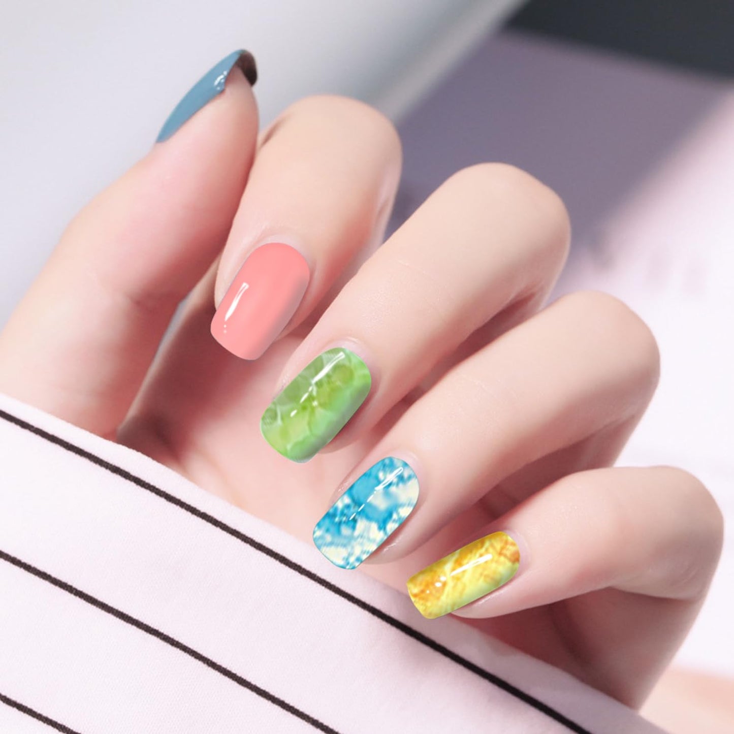 DANNEASY 24 Sheets Nail Polish Strips for Women Girl - Light Color&Rainbow, Nail Polish Stickers Full Nail Wraps Gel Nail Strips Self Adhesive Manicure Design Sticker Nails with File, Cuticle Stick