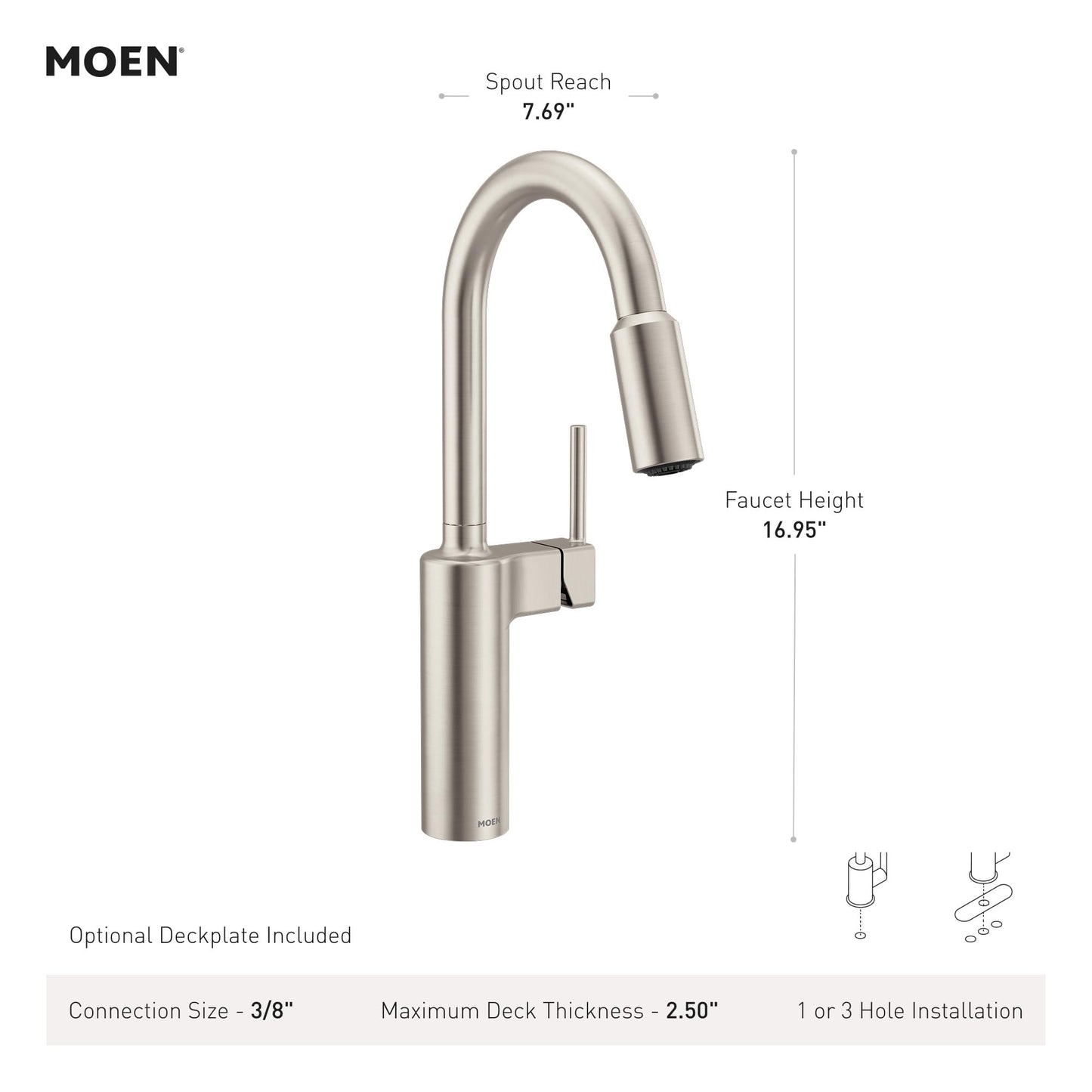 Moen Inara Matte Black Pulldown Kitchen Faucet with Power Boost, Modern Kitchen Faucet, One-Handle High Arc, Easy Installation, 87463BL