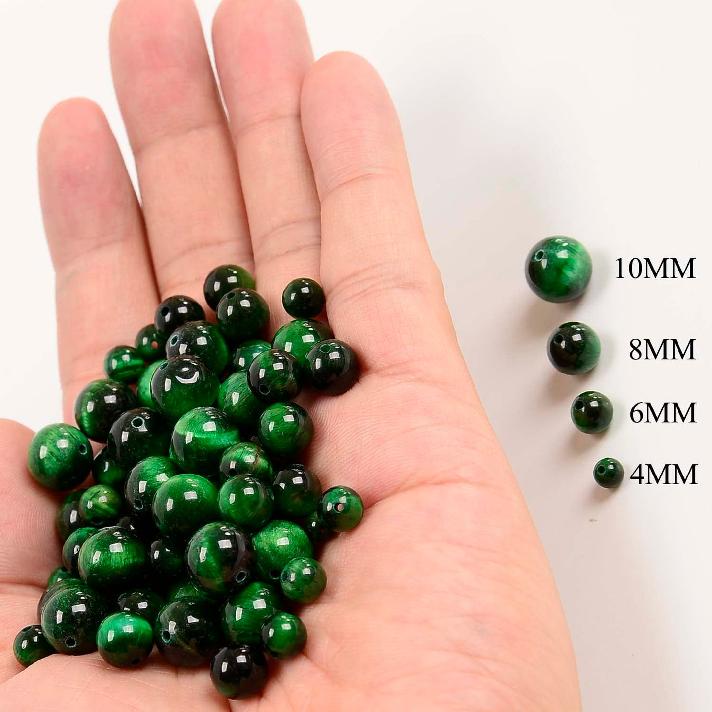 NCB 100pcs Original Natural Stone Beads Gemstone Round Loose Beads 6mm 8mm 10mm (Green Tiger's Eye, 6mm 100Beads)