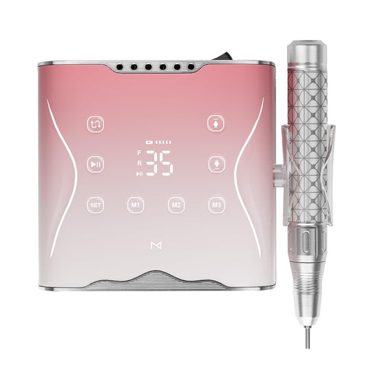 M Nova Pro Nail Drill 35,000 RPM Brushless Motor, Cordless Rechargeable Electric Nail File, Professional E File Machine for Acrylic Gel Nails, Low Noise Portable Salon Use – Pink
