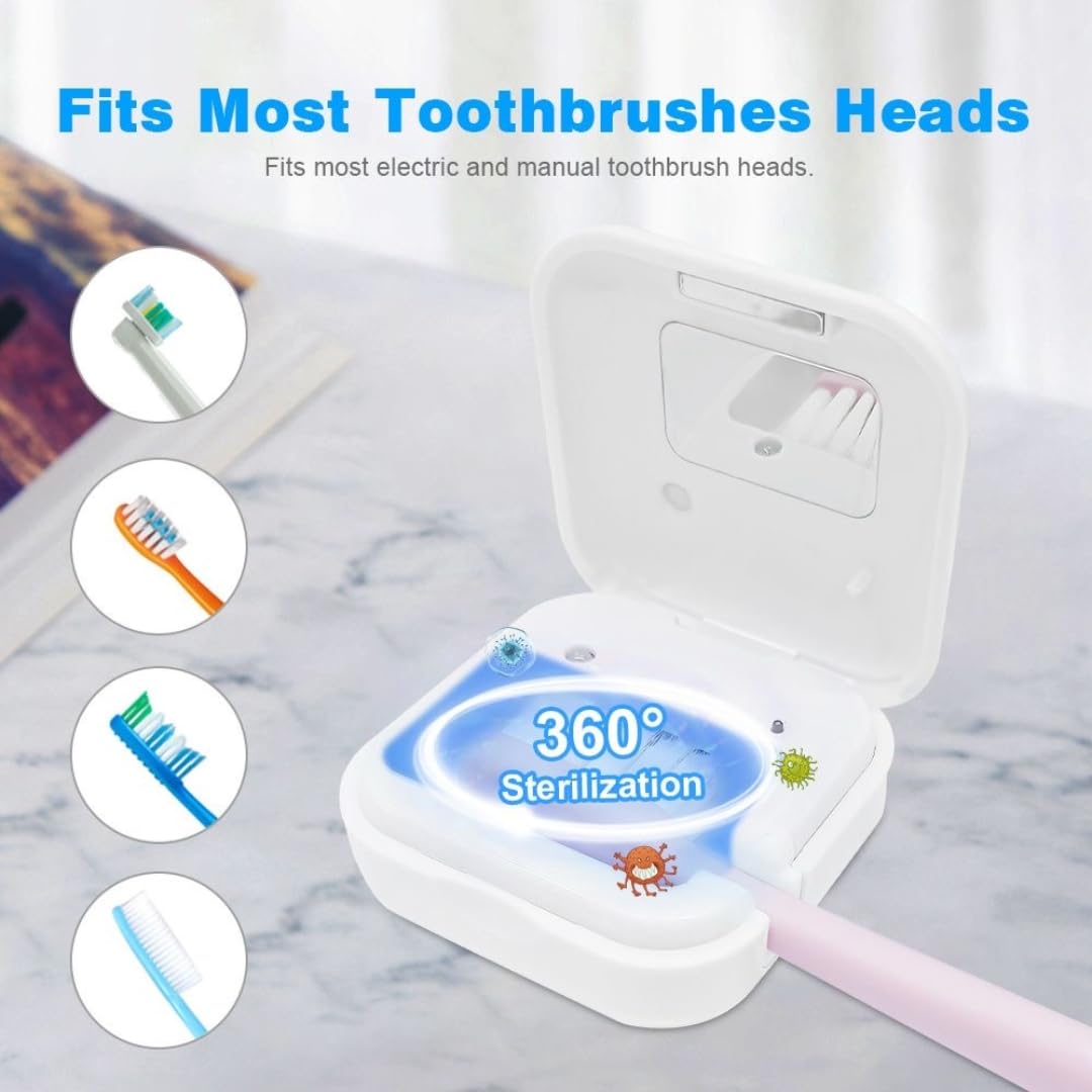 Bliss BluBrite Portable UV-C Toothbrush Sanitizer and Holder – Travel Case for Manual & Electric Toothbrush Heads – UV Light Cleaning Box – USB Rechargeable – Travel-Friendly