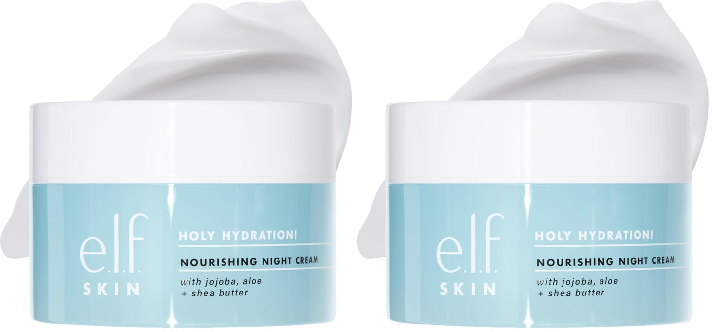e.l.f. SKIN Holy Hydration! Nourishing Night Cream,Ultra-Hydrating Moisturizer,Infused with Shea Butter,Soothes Skin,1.76 Oz (Packaging May Vary),(Pack of 2)