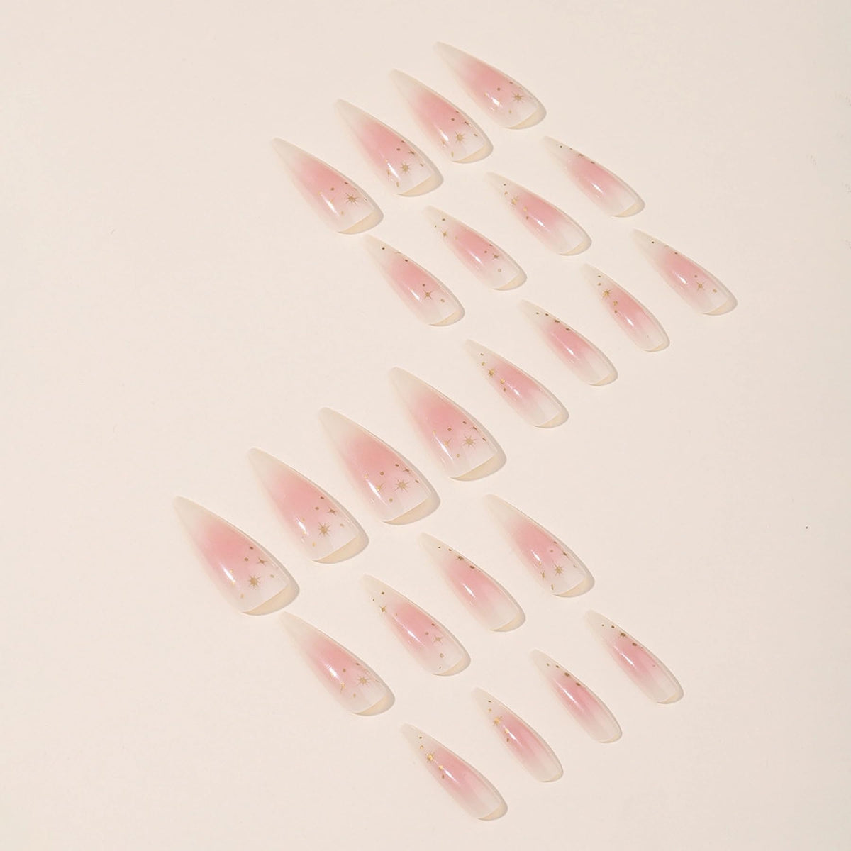 IMRAIN Press on Nails Long Stiletto Fake Nails Nude Pink Ombre Glossy Glue on Nails Full Cover Nature Artificial Gel Stick on False Nails for Women 24Pcs