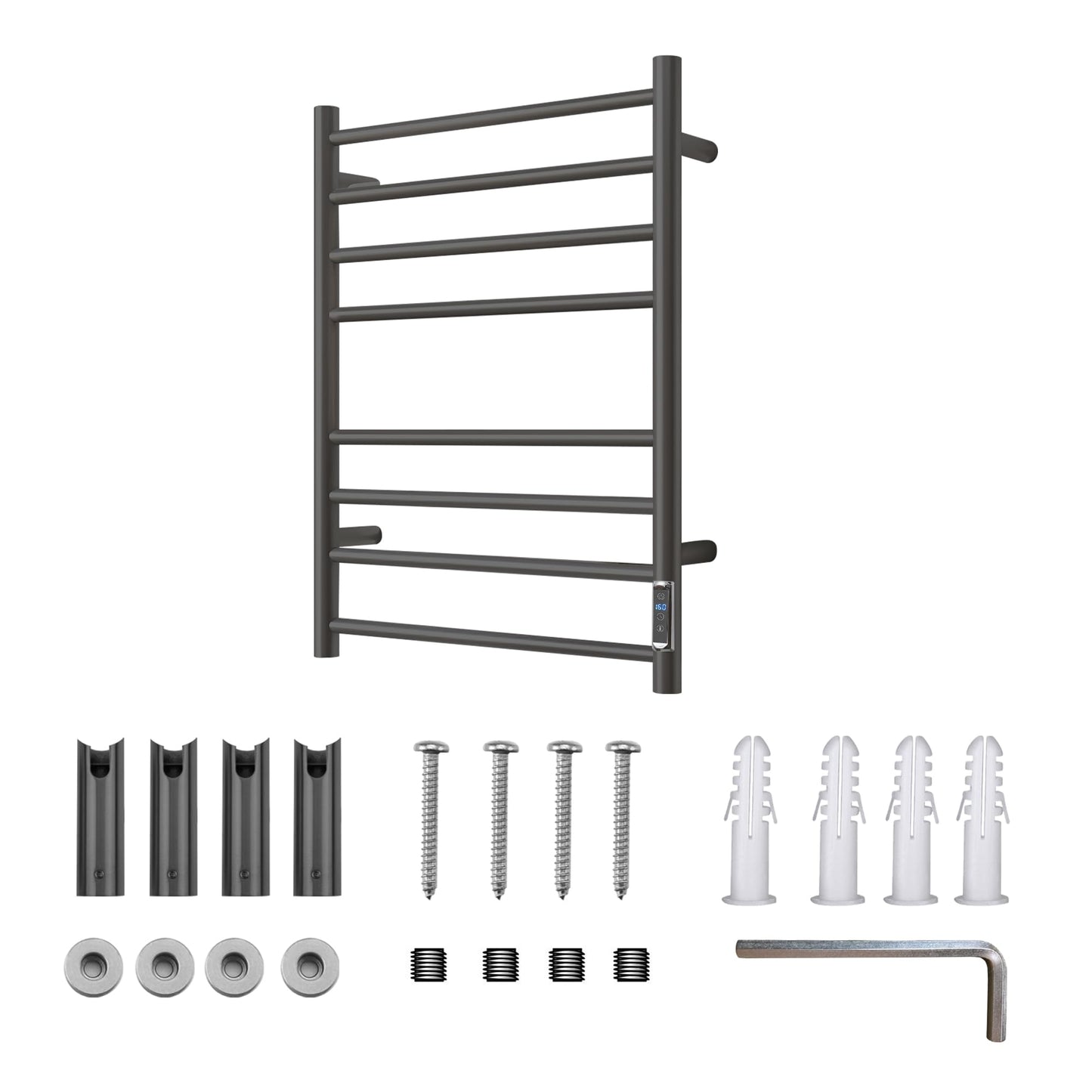 BLARALA Heated Towel Racks for Bathroom, Wall Mounted Electric Towel Warmer Racks with Timer & Temperature Control, 8 Bar Stainless Steel Towel Heater for Bathroom, Matte Black, Plug-in