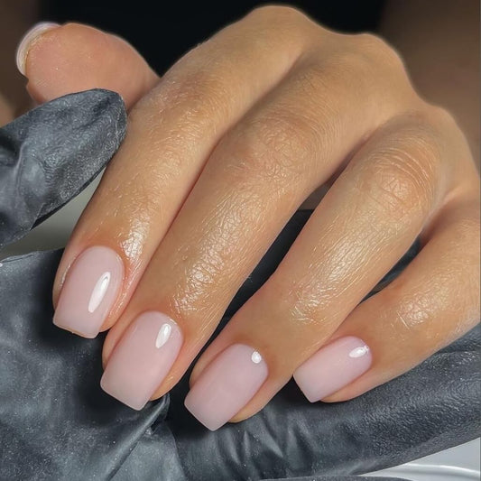 KQueenest Subtle Light Pink Press on Nails Short Square, Soft Gel Fake Nails Press on with Pure Color, Bright Reusable False Nails Stick on Nail for Women Salon Manicure