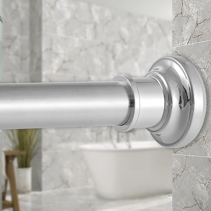 Silver Long Curtain RodTension Shower Curtain Rods 30 to 88 inch Adjustable Spring Heavy Duty Rods for Bathroom Windows Outdoor No Drill No Slip Stainless Steel