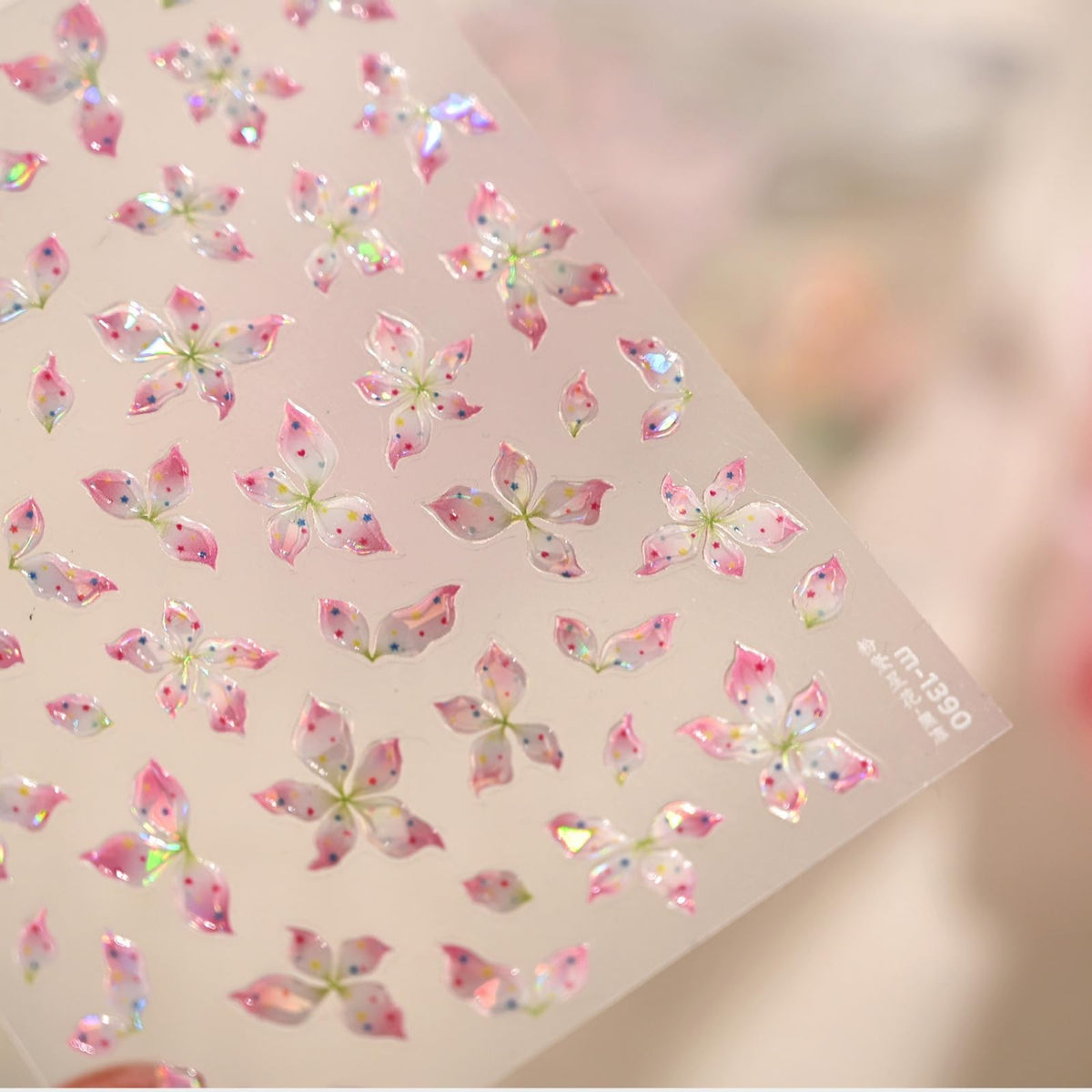 5D Embossed Flower Nail Stickers Pink Floral Nail Decals Spring Nails Art Stickers Self Adhesive Design Nails Charms Supply for Women Manicure Decoration Accessories