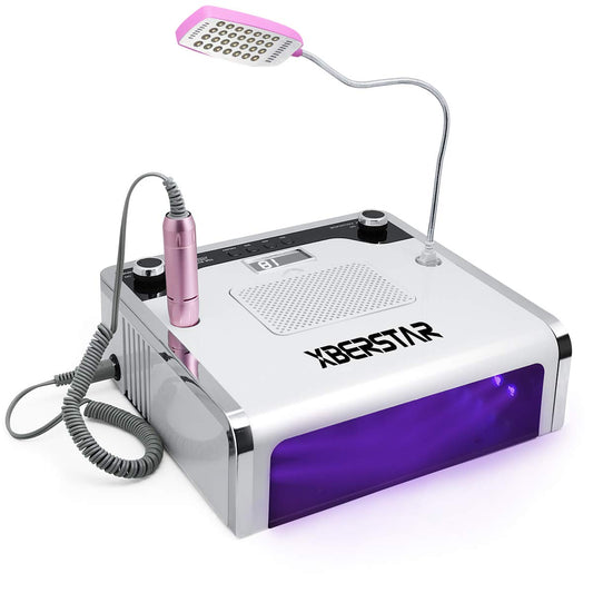 XBERSTAR Nail Dust Collector,54LED 108W 4‑in‑1 Electric Suction Dust Fan for Acrylic Gel Nails Kit Nail File Drill Professional Salon Nail Art Equipment Kit (White)