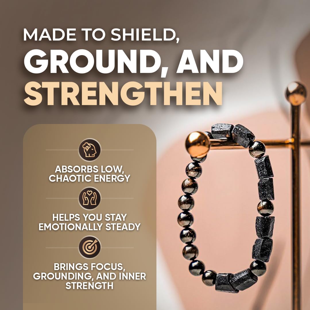 Conscious Items - Spiritual Protection Bracelet - Golden Obsidian & Black Tourmaline Bracelet - Grounding Beaded Bracelets for Men & Women, 6.7 in
