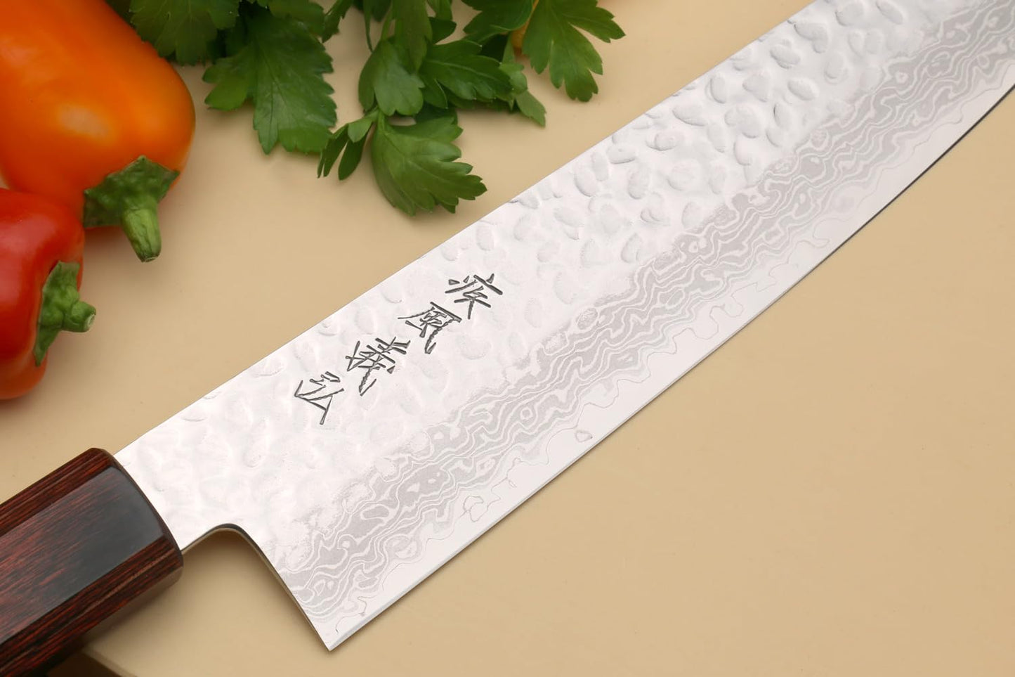 Yoshihiro VG10 46 Layers Hammered Damascus Gyuto Japanese Chefs Knife (Octagonal Shitan Rosewood Handle) (7" (180mm))