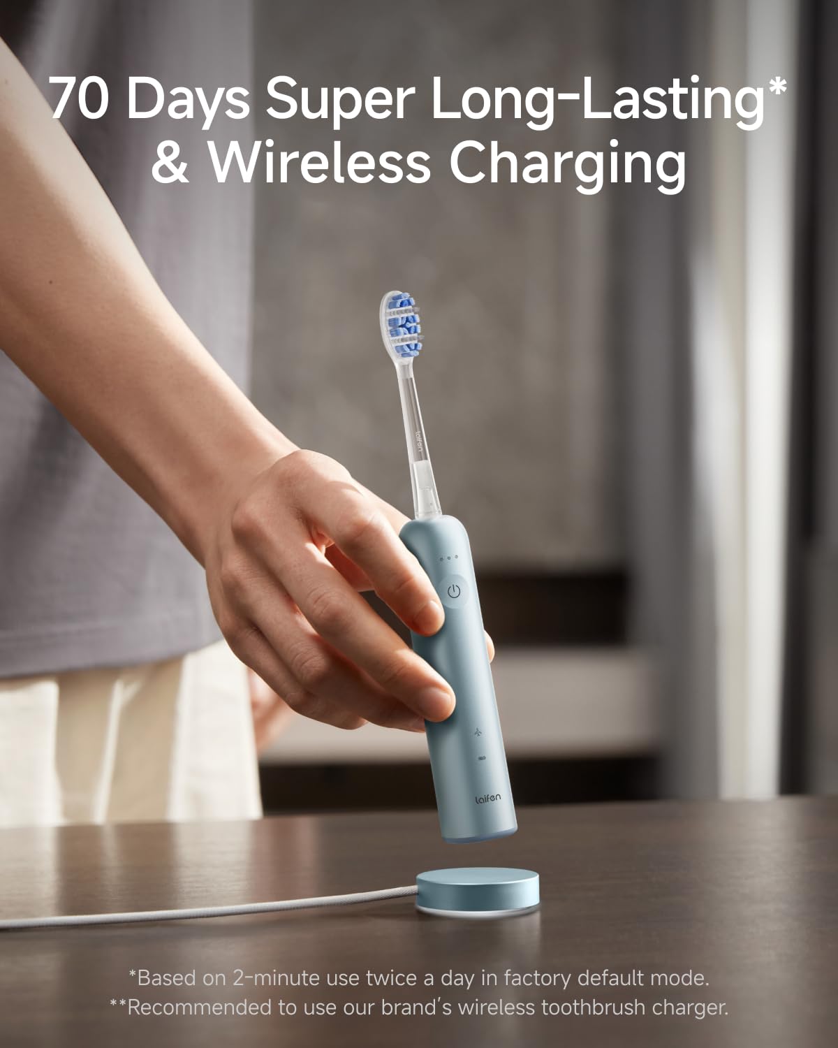 Laifen Wave Pro Sonic Electric Toothbrush for Adults – 2026 Model, 60° Oscillations for Ultra-Clean, Smart App, 70-Day Battery, 2 Brush Heads (Blue Aluminum)