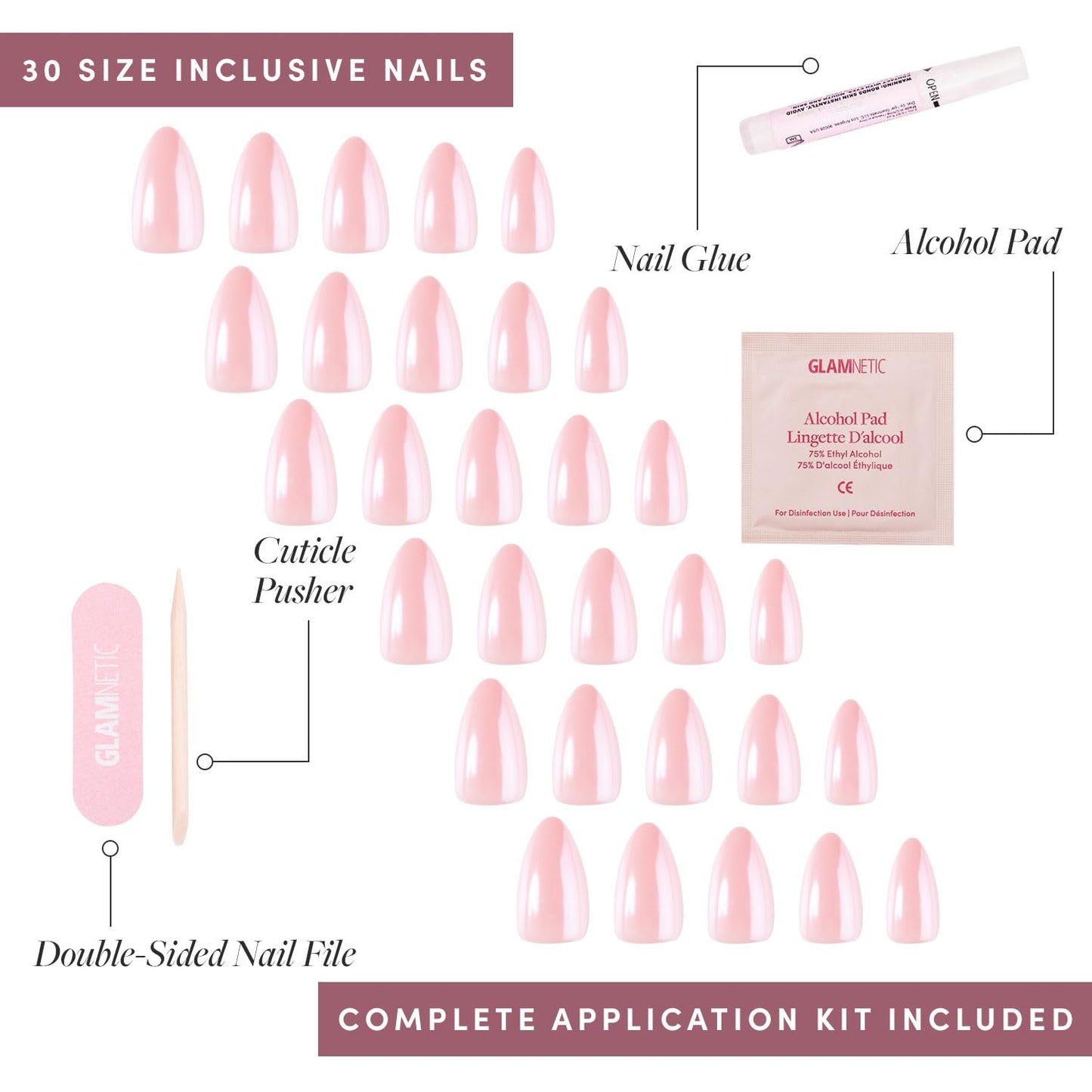 Glamnetic Press-On Nails Bundle - First Kiss & Blushing Aura | Glazed Short Almond Neutral Pink Nails | Short Almond Pink Fake Nails with Ombre | Reusable, Salon-Quality Nail Kits