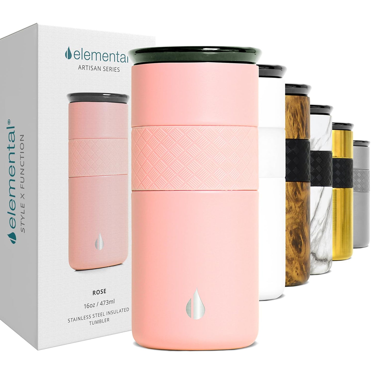 Elemental Iconic Kids 14oz, Iconic Kids 20oz, Artisan Tumbler 16oz, Commuter 40 oz Tumbler, 10 oz Tumbler - Rose