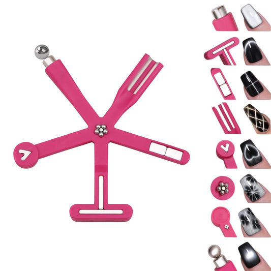 Nail Polish Magnet, 6-in-1 Cat Eye Magnet Kit for Nails, 3-in-1 Nail Polish Magnet Nail Art Tools with 5 Magic Design Plates, For Home DIY & Salon Use, Create Salon Looks Easily (Red)