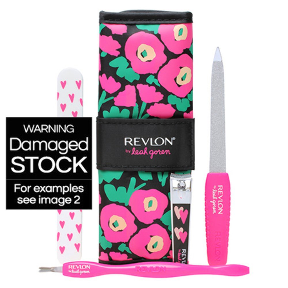 Revlon x Barbie Manicure Essentials Kit, 4 Piece Stainless Steel Beauty Set Includes Nail Buffer, Emeryl File, Cuticle Pusher, Nail Clipper & Travel Case (color may vary)