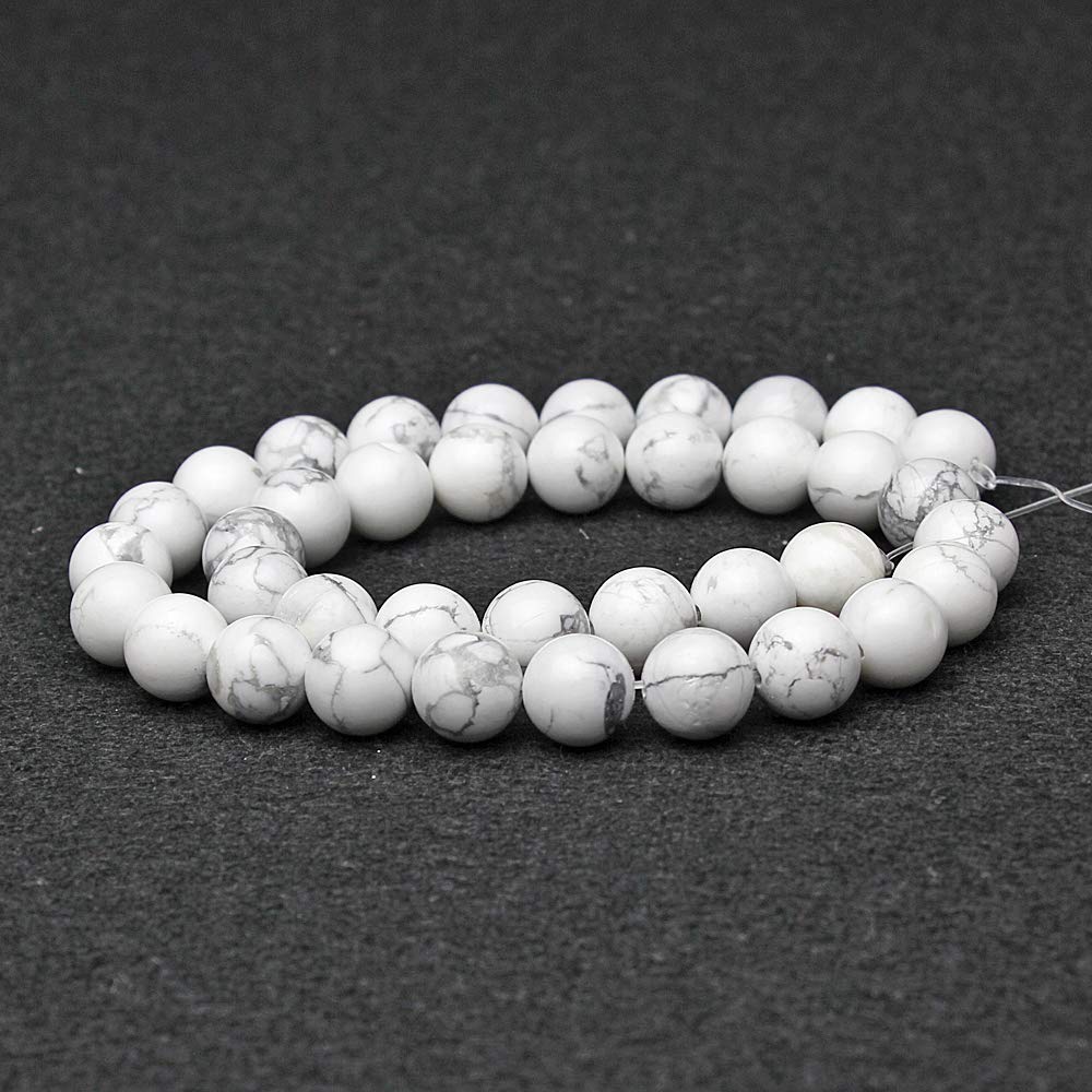 MJDCB AAAA Natural Stone Beads White Howlite Turquoise Round Loose Beads for Jewelry Making 15" (10mm)