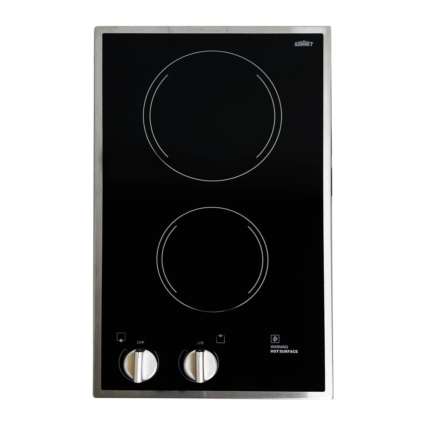 Summit CR2B12ST 12" Wide 115V 2-Burner Radiant Cooktop, Black Ceramic Glass, 1400W, ADA Compliant, Safety Heat Indicator, Easy to Clean, Cord Included, Hotel Suites, Extended Stay, Apartments, House